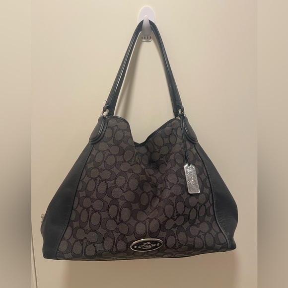 Coach Bags Coach Edie Black And Gray Signature Shoulder Bag Metal coach-bags-coach-edie-black-and-gray-signature-shoulder-bag-metal